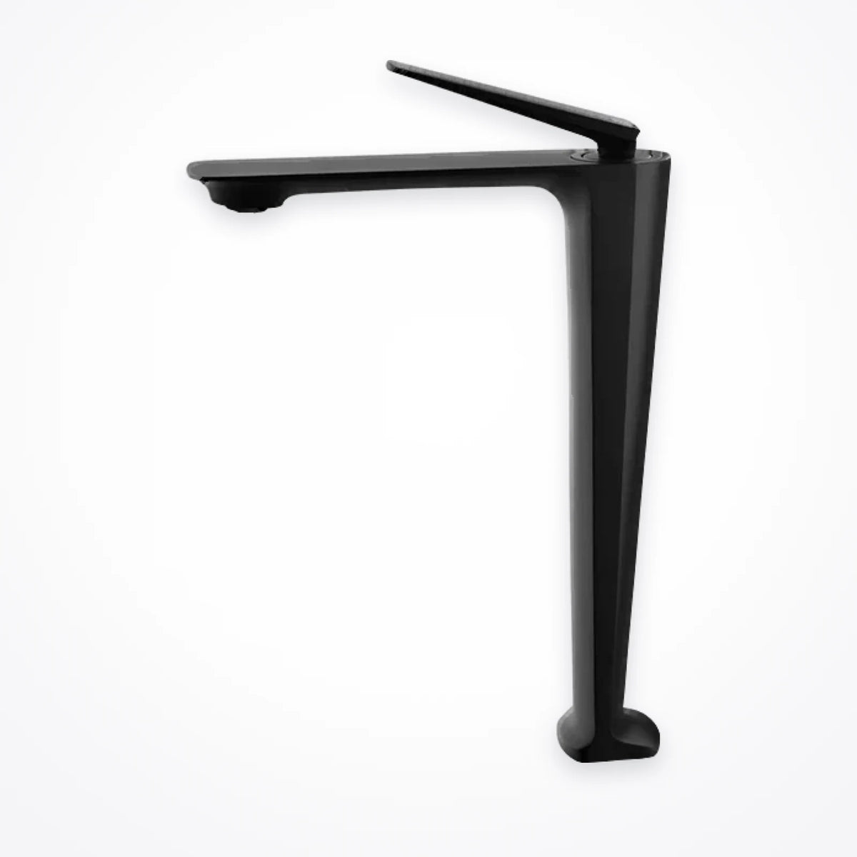 Robinet noir à bec haut pour vasque à poser, colonne effilée de 30 cm, vu de profil sur fond clair