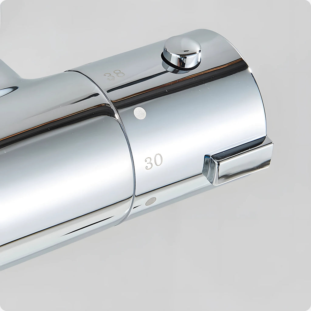 Molette thermostatique chromée graduée 30 et 38, bouton poussoir sur le dessus