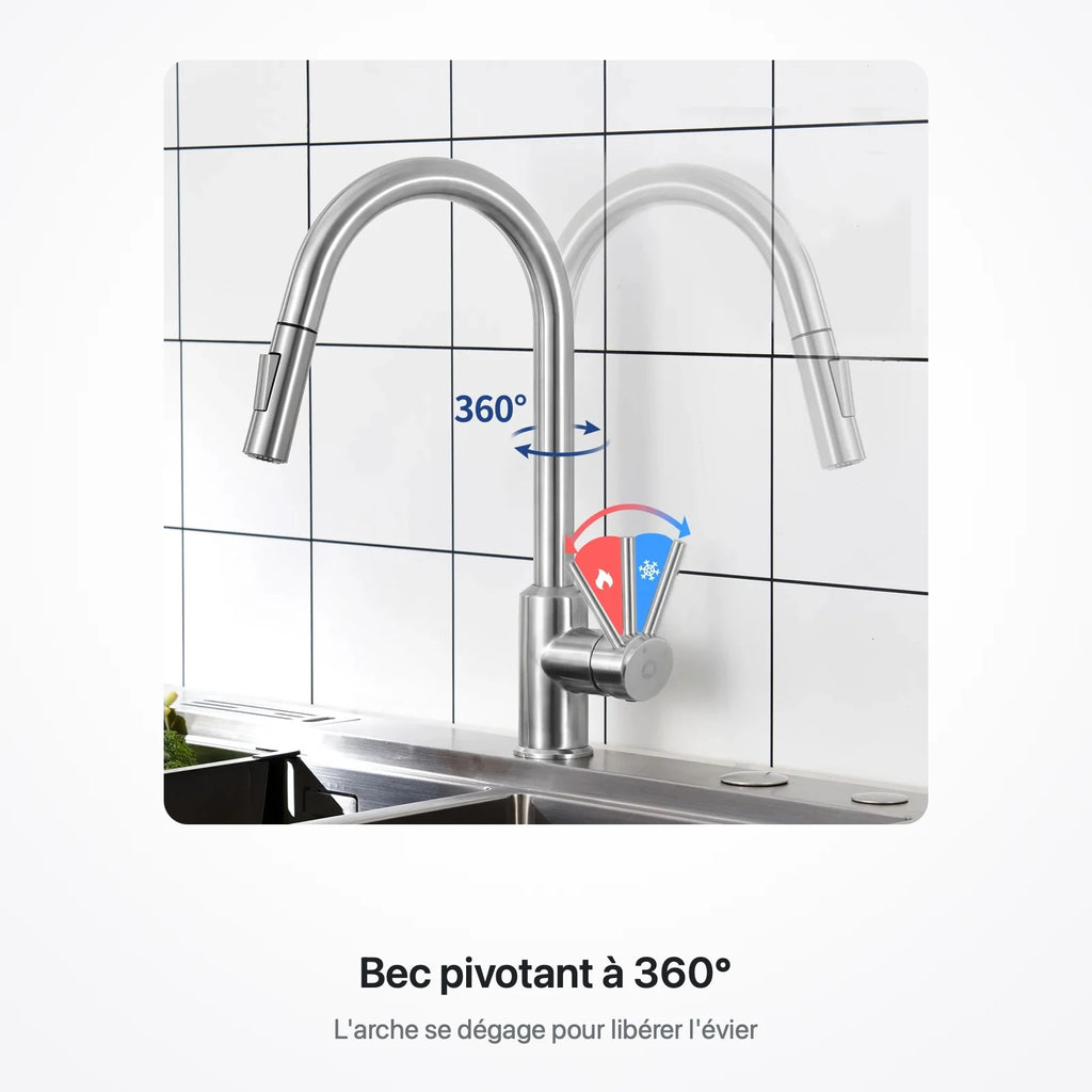 Bec du robinet pivotant à 360 degrés au-dessus de l'évier