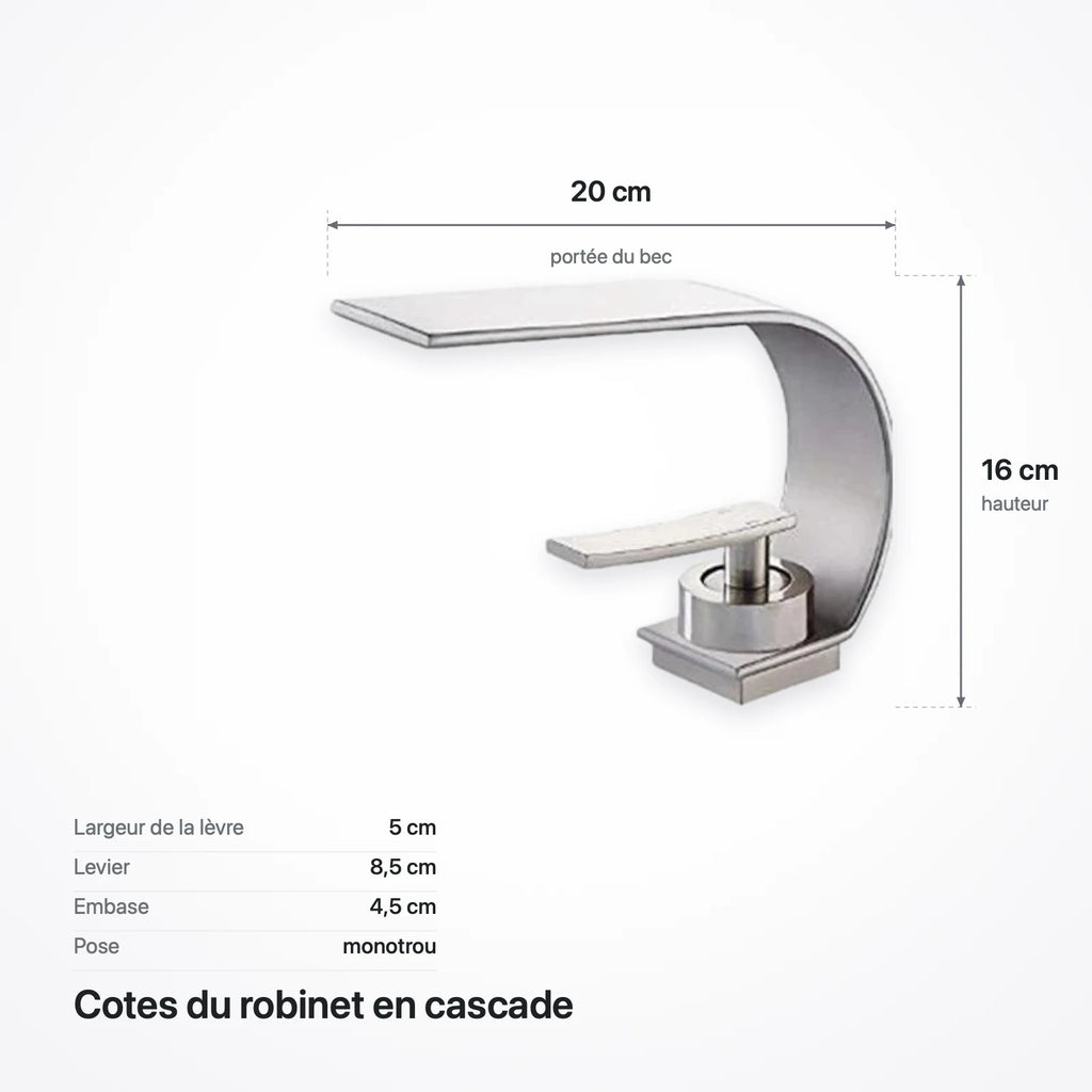 Schéma coté : bec de 20 cm, hauteur de 16 cm, embase de 4,5 cm